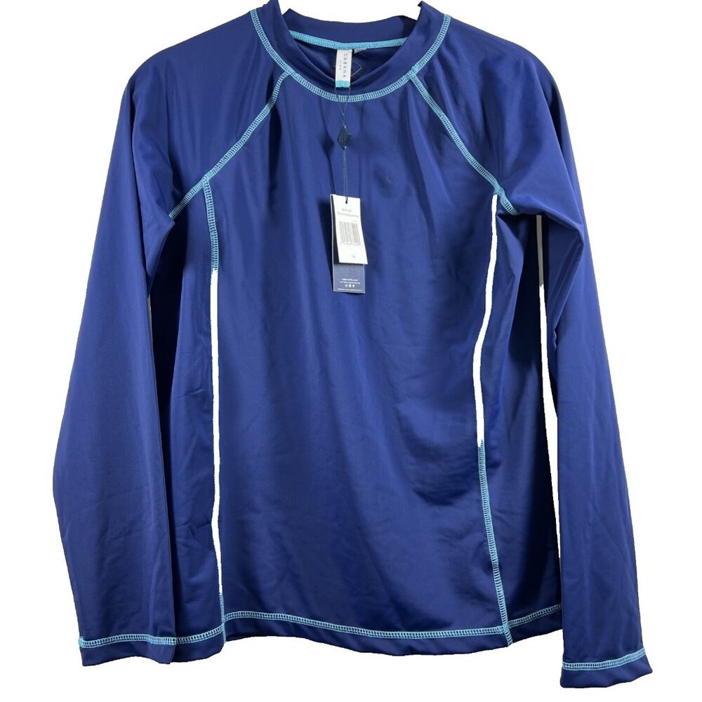CABANA LIFE Big Girl's 14 Rashguard Top Long Sleeve Solid‎ Blue White Stretch UV